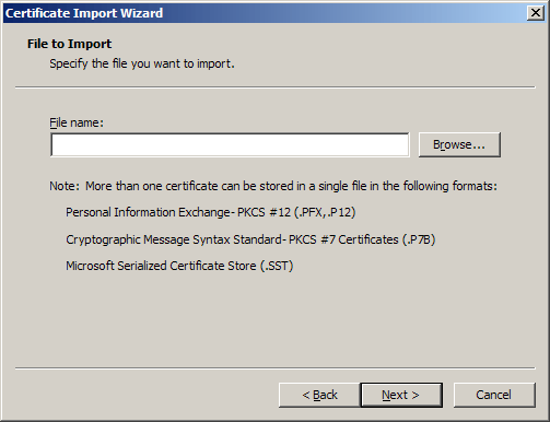 IIS SSL server certificate - file for import